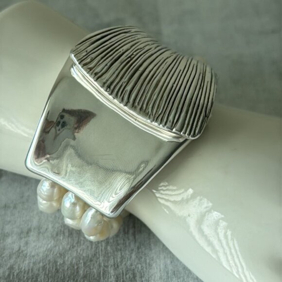 E&L 925 Sterling Silver Israel Fresh Water Pearl Electroform Magnetic Bracelet - Picture 5 of 14